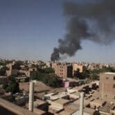 Smoke is seen in Khartoum, Sudan, during a battle between rival factions.
