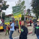 Teachers striking in front of an Oakland, Calif. school.
