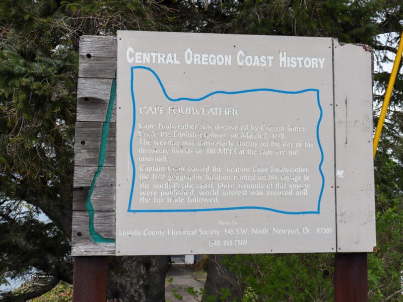 A visitors sign at Cape Foulweather on the Oregon coast.