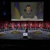 Ukraine's President Volodymyr Zelenskyy speaks via videolink at a the Council of Europe summit in Iceland.