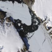 An overhead view of a piece that broke off of the Petermann Glacier.