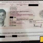 A Russian passport for Vladislav Klyushin, with several small portions of it redacted.