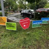 Campaign signs outside a polling location's parking lot in Bethesda, Md., displaying the Democratic candidates running for Senate.