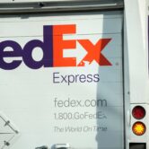 FedEx Express logo on back of delivery truck