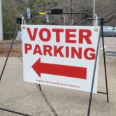 Voting signs at a polling location in northwestern Raleigh on March 2, 2026. North Carolina was one of three states that held primary elections Tuesday, along with Texas and Arkansas. (Sydney Haulenbeek / Courthouse News)