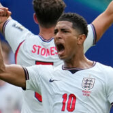 Jude Bellingham celebrates scoring World Cup goal
