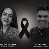 Memorial graphic honors Mexican journalist Roxana Guzmán and activist Alex Serna with a black mourning ribbon between their portraits.